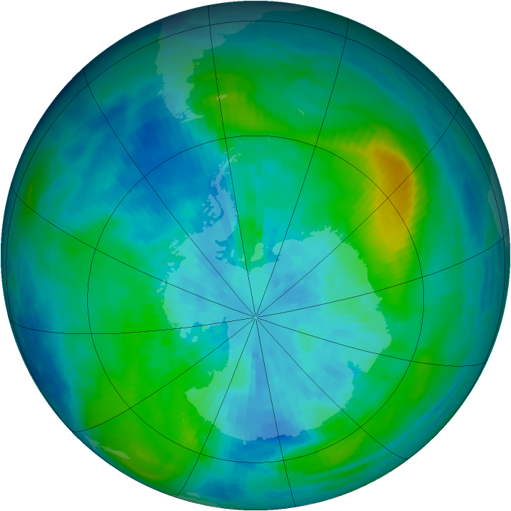 Antarctic ozone map for 21 March 1992